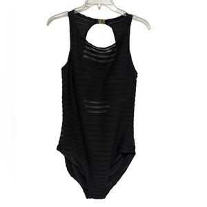 Lauren Ralph Lauren Black Crochet-Overlay One-Piece Swimsuit Size 16